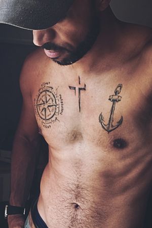 Sketch style Anchor, compass, cross tattooWORK in progress 