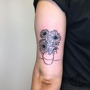 Loosely based Van Gogh blackwork tattoo by Kirstie @ KTREW Tattoo - Birmingham, UK #blackwork #tattoos #sunflower #tattoos #flowertattoos #floral
