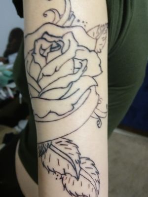 Not finished still needs to be shaded. My husband does tattoos as a side hobby and I turn into his canvas sometimes lol