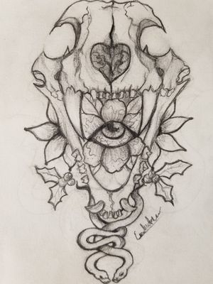 Tattoo I designed for myself.Canine skull & flora