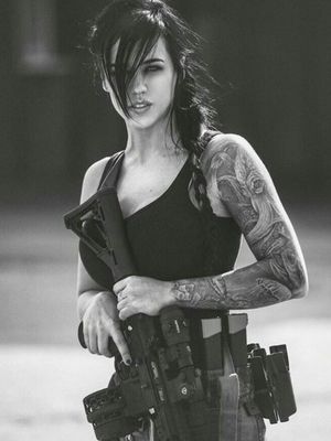 Badass Army Girl With Sleeve Tattoo