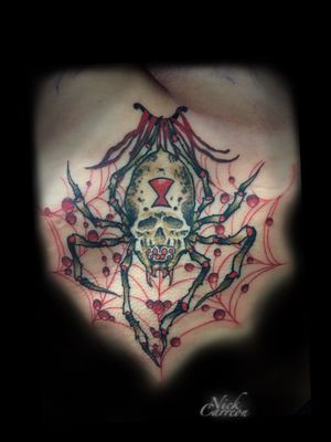 WIP got a lot done on this spider skull ripping out this sternum, first session down more color soon. 
