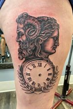 Janus the god of past and present done in a stipulated style
