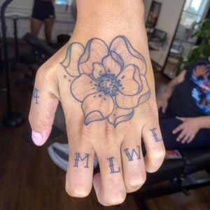 Dotwork flower and knuckle lettering
