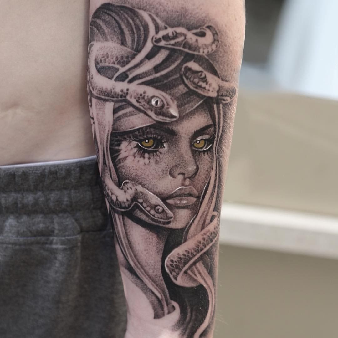 Medusa half sleeve tattoo