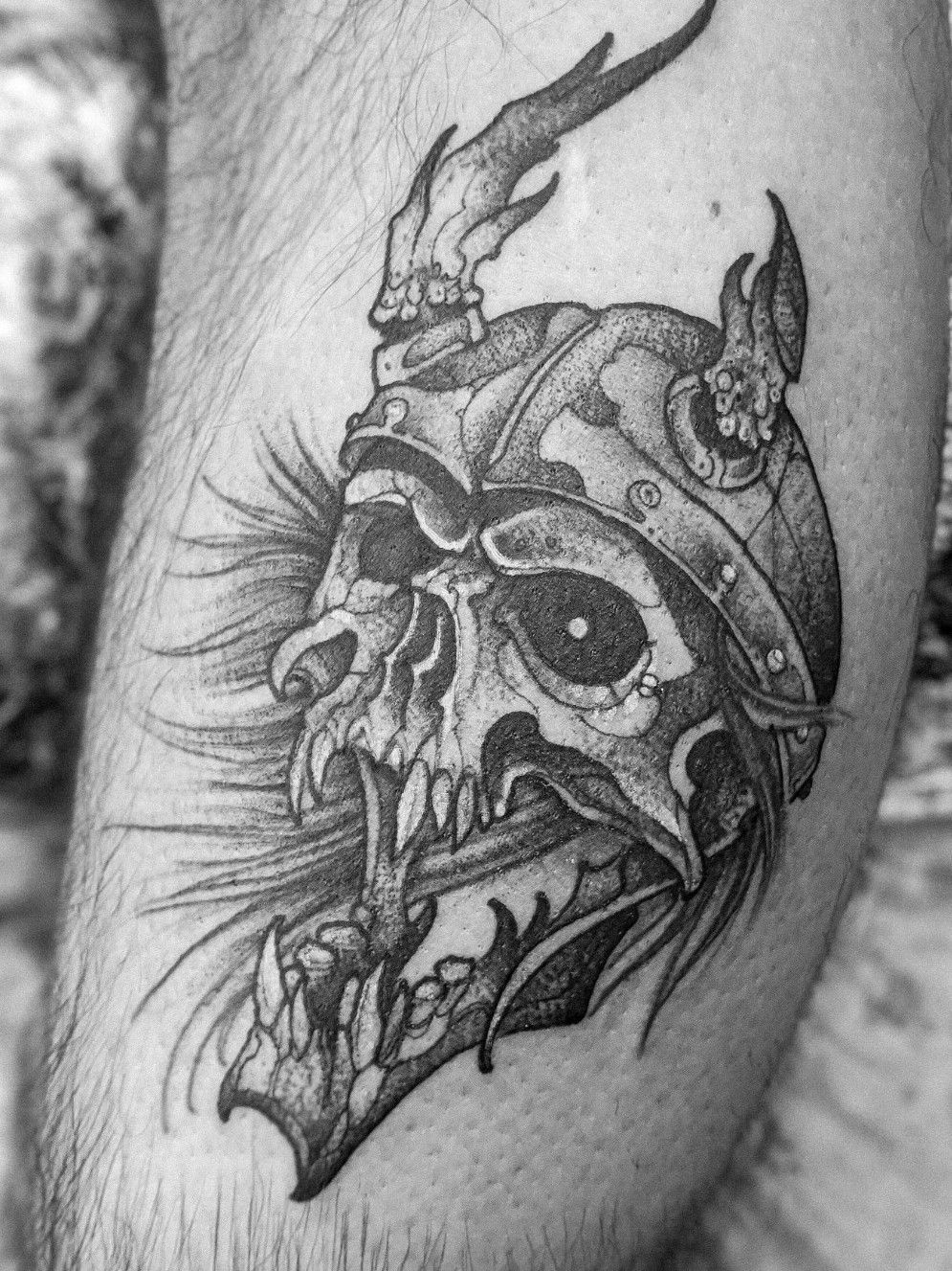Tattoo uploaded by Ocelotl  ElviaGuardian Realism Portrait  BlackandGrey Warrior Skull Jaguar  Tattoodo