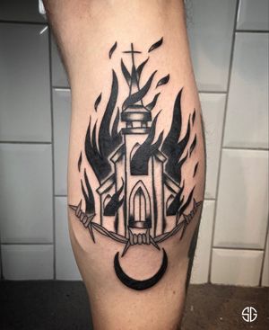 • ⛪️ 🔥 • black work custom pierce by our resident @nicole__tattoo for @oscar.ls.tattooist💥 For bookings and info:•🌐 https://southgatetattoo.co.uk/booking/•📧 info@southgatetattoo.co.uk •📱07456415895‬(WhatsApp only) ⚡️⚡️⚡️#churchtattoo #blackworktattoo #burnedchurch #blackwork #southgate #sg #sgtattoo #southgatetattoo #londontattoo #northlondon #religioustattoos #religion 
