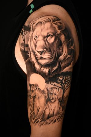 Lion Pride half sleeve for Nigel. Thank you for the trust. Made at Black Widow Tattoo, Toronto. 