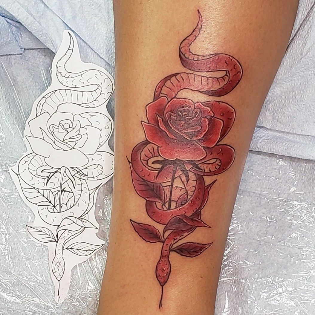 Tattoo uploaded by Elvis  Snqke done in only shades of red ink  Tattoodo