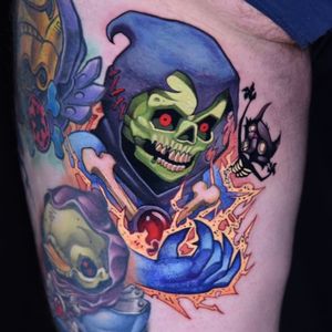 Skeletor is one of my favorite cartoon characters growing up so I was super stoked to do this tattoo. Added my rendition  to a skeletor collector’s leg and next to some other amazingly talented tattooers.  including Kelly Doty, Steve Compton, Josh Woods and Jimmi litwalk. 