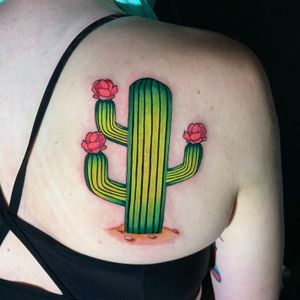 Cactus tattoo! Simple, clean, bright and perfectly saturated tattoo. Love the placement on her back right shoulder too.
