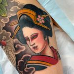 Geisha part of a thigh sleeve #geisha #geishatattoo #japanesetattoo #girlhead 