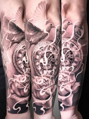 sleeve in progress #armtattoo #blackngrey #blackngreytattoo #rosetattoo #rosestattoo #clocktattoo #pigeontattoo #vilniustattoo #lietuvostattoo #inkart #tattoodo #ink #tattoo #tattooman #forearmtattoo #inkmaster #inkmagazine #tattooed #saturdayvibes #nopainnogain
