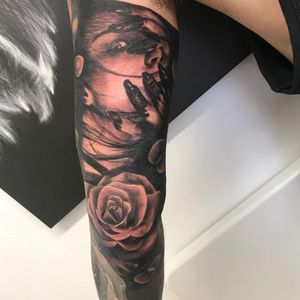 Black and grey sleeve tattoo by me.