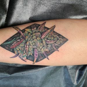 Color tattoo, cannabis plant