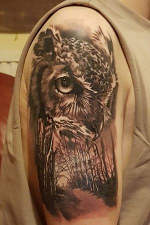 Personal design and first tattoo.#owl #first #woods #trees