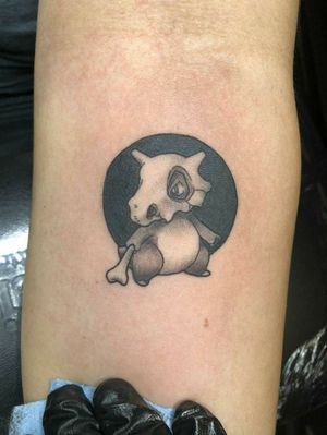 Done at Top Hat Tattoos in Bakersfield, CA by Brenna!!.....#cubone #pokemon #smalltat #blackandgrey #videogame #anime