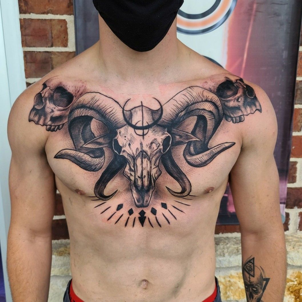 NSFW Ram skull chest piece done by Max LaCroix at Akara Arts in Milwaukee  WI  rtattoos