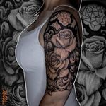 Roses and lace half sleeve done by myself.