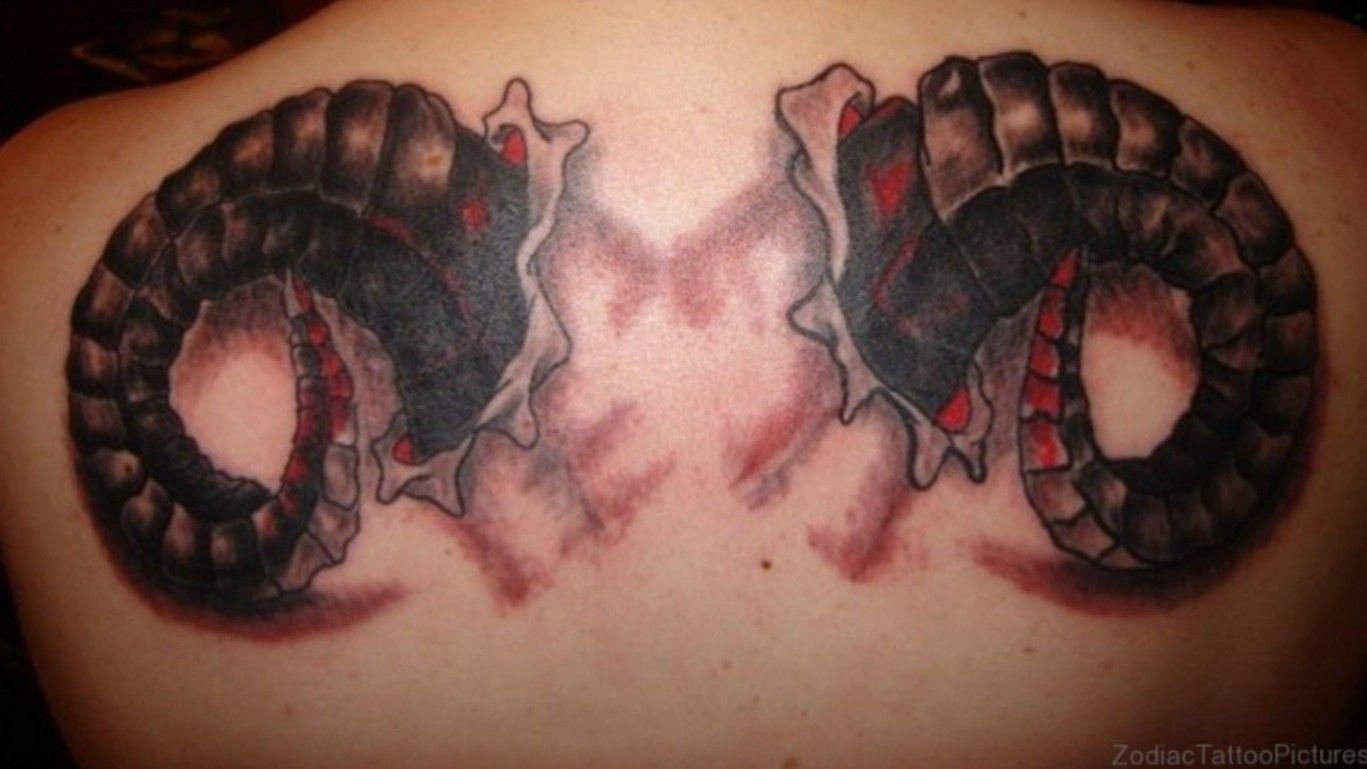 Upper Back Fighting Aries Tattoo Design For Cool Men – Truetattoos