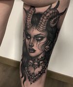 Demon babe! The plan is to do her angelic sister on the other thigh eventually ! All done with Cheyenne tattoo equipment ❤️