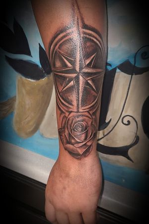 Compass and rose tattoo custom put together 