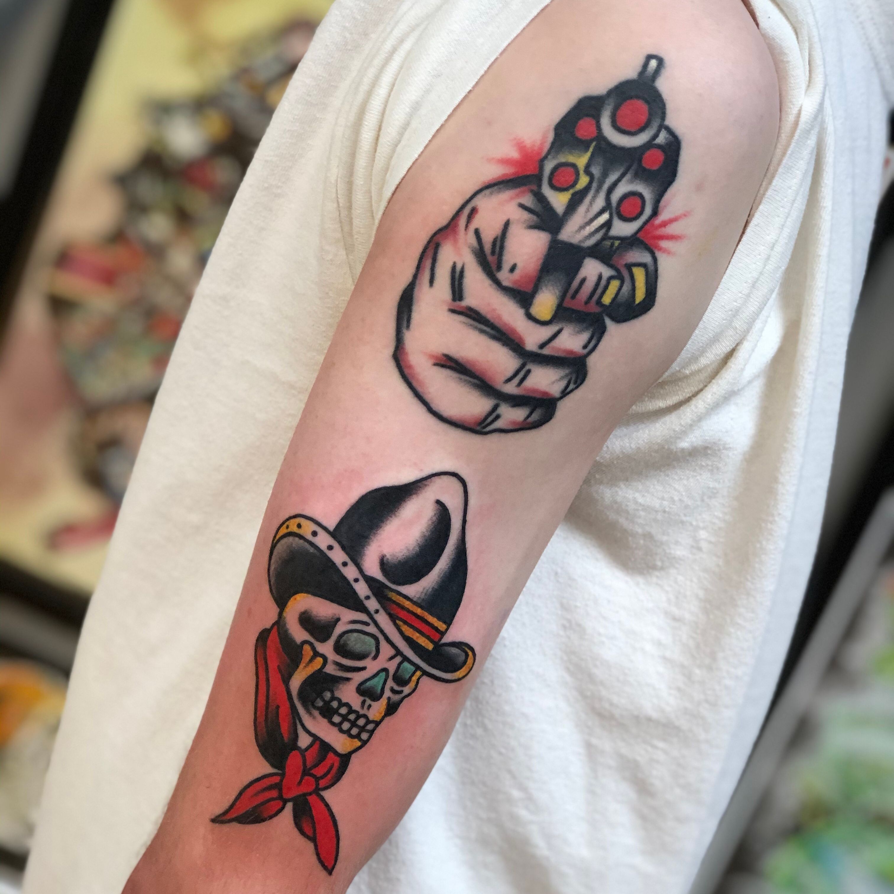 Crossed pistols by Tyler Adams Grizzly Tattoo in Portland OR  rtattoos