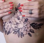 Underboobs tattoo by Zozulenko #Zozulenko Full day session tattoo with flowers! #flowers #underboob 