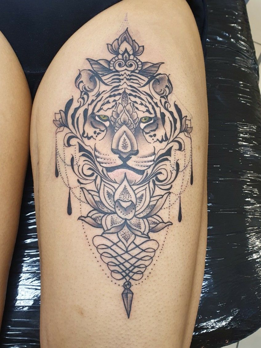 Tattoo uploaded by Jonathan Espinoza  Tiger n lotus flower jonathan59590   Tattoodo