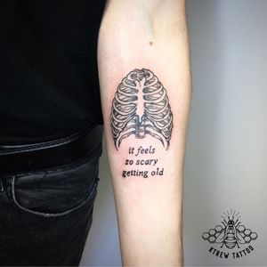 Blackwork Skeletal Ribs Tattoo by Kirstie @ KTREW Tattoo - Birmingham, UK #blackworktattoo #skeletaltattoo #ribs #birmingham #forearmtattoo