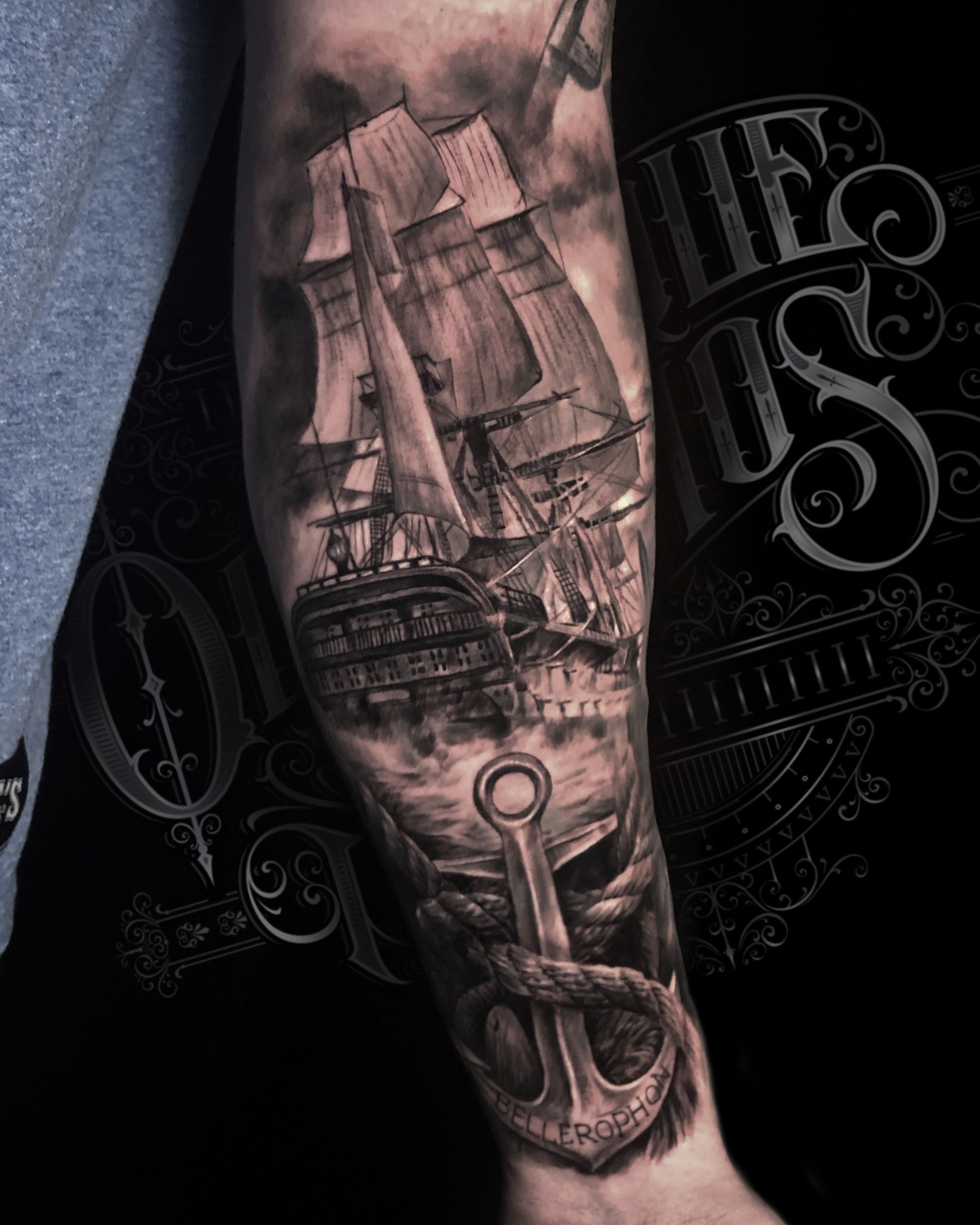 Old man and Ship tattoo by Arlo Tattoos | Photo 26682