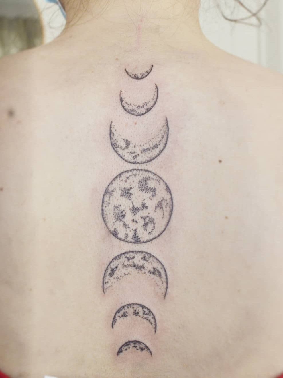 Moon phases tattoo located on the ankle, minimalistic