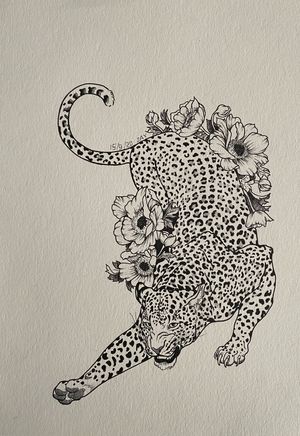 #leopard#animal#flowers