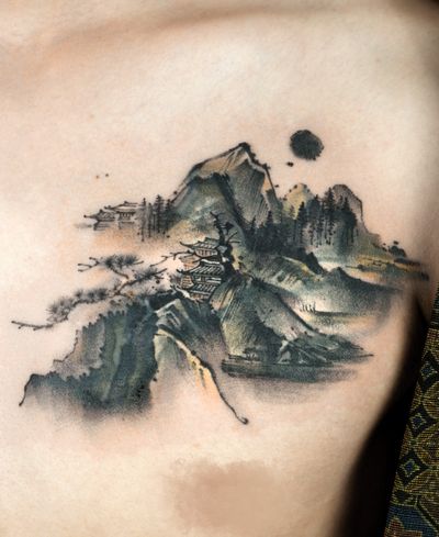 Cover up, Ati tattoo styel Oriental brush,