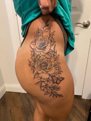 Awesome side tattoo done on clients.. floral.. one session.. 