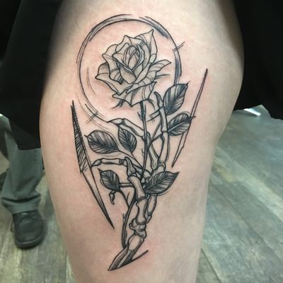 Custom skeleton hand and rose tattoo 