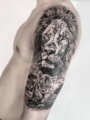 "Lion" made in scandinavianartaalborg◼#тату #лев #trigram #tattoo #lion #inkedsense 