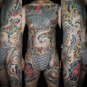 Tebori tattoo body suit 雷楓吹 by horira #irezumi #tebori #tattooartist #handpoke #japanesetattoo 