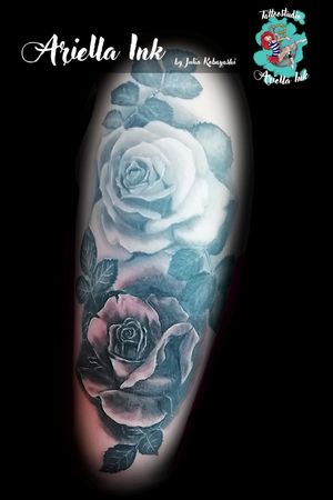 Finished rose arm Tattoo partly healed #tattoo #tattoos #freshink #freshlyinked #blackandgreytattoo #blackandgrey #realistic #realistictattoo #rose #rosetattoo 