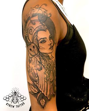 Athena Blackwork Tattoo by Kirstie @ KTREW Tattoo - Birmingham, UK #athenatattoo #blackworktattoo #tattoos #birmingham