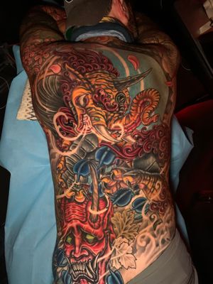 Still plugging away at this cover up, back and ass piece!