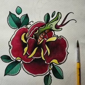 Snake & Rose Traditional tattoo flash  available.🐍🌹