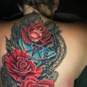 Part of a massive cover up project that covered her tattoo far better than I had originally hoped. Still have one more session to go on the lower part of it but it's almost done!