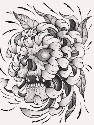 Skull and chrysanthemums 