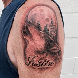 Tribute tattoo on my Dad for my brother Justin, my dads first tattoo. R.I.P little brother!