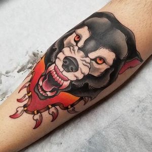 Wolf head on the shin by Jason Mims