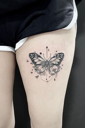 #butterfly#black#line#geometric#debris#tattoo