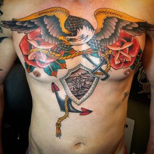 Traditional eagle chest piece by Shane Vick