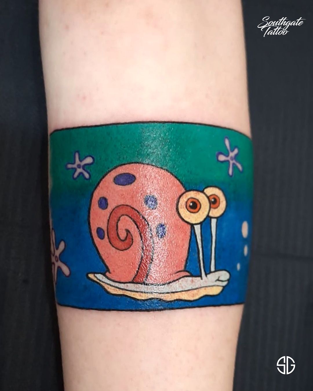 Tattoo uploaded by Southgate SG Tattoo & Piercing Studio • • Gary the Snail  • cartoon band by our resident @ 🐌 For bookings and info:  •🌐 /booking/ •📧 info@  •📱07456415895(WhatsApp only)