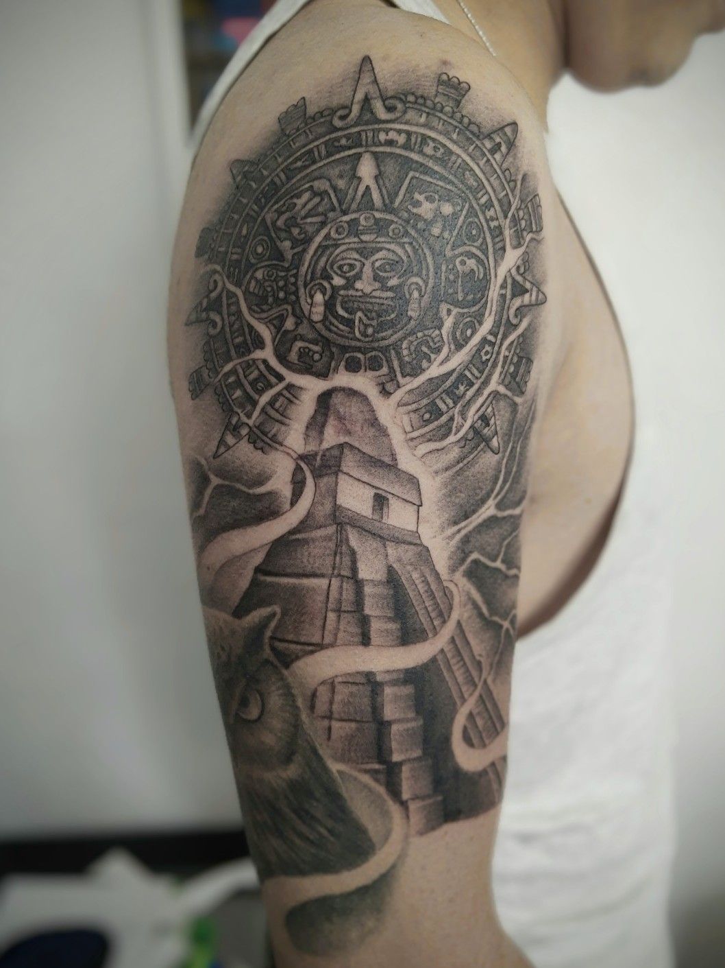 aztec portrait pyramid tattoo chest peice | Aztec tattoos sleeve, Pyramid  tattoo, Aztec warrior tattoo